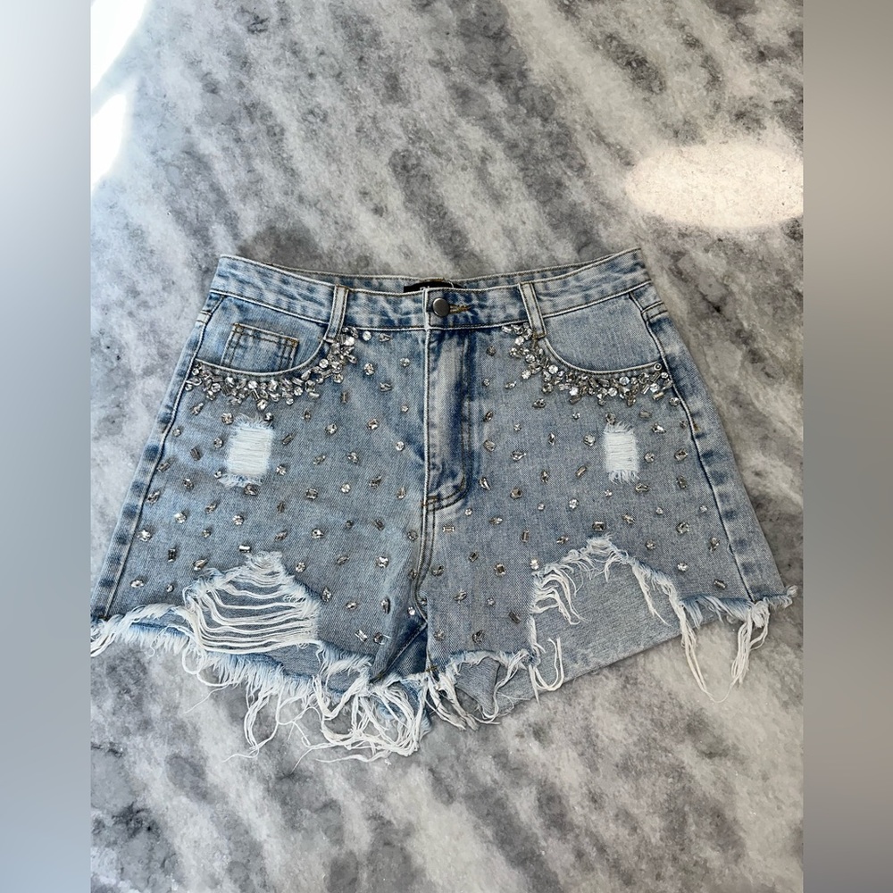Blue B Rhinestone Ultra High Rise Shorts